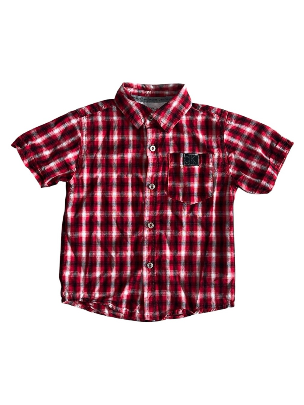 Calvin Klein Red and Black Plaid Short-Sleeve Button-Down for Kids Size 4